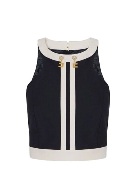 Top ELISABETTA FRANCHI donna TOT0156 Nero aderente slim inserti a contrasto zip e ganci ELISABETTA FRANCHI | Top | TOT0156EF3